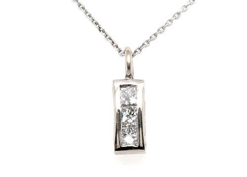 Diamond Bar Pendant Mined 1/2 Carat Princess Cut 14K White Gold .50ct