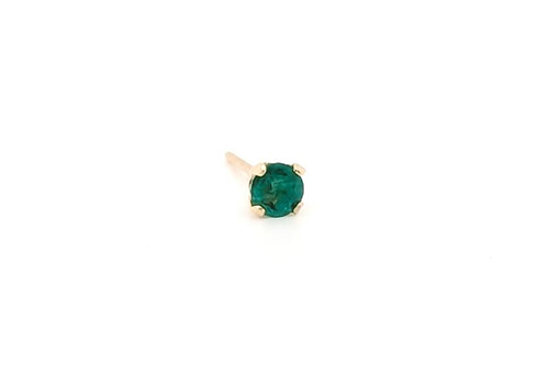  Emerald Single Stud Earring .25ct Round 14K Yellow Gold May Birthstone 