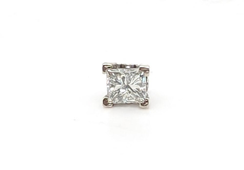  Diamond Single Stud Earring Princess Pushback Mined .50ct F I1 14K White Gold 