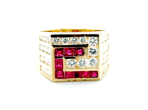  Mens Ruby Diamond Ring 2.25cttw 18K Yellow Gold Geometric Cocktail 