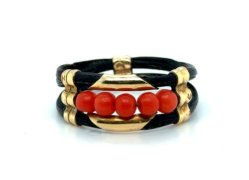 Black & Angel Skin Coral Cocktail Ring Hand Made 14K Yellow Gold