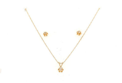 Diamond Necklace Pendant Stud Earrings Set RBC Buttercup .10ct Yellow Gold