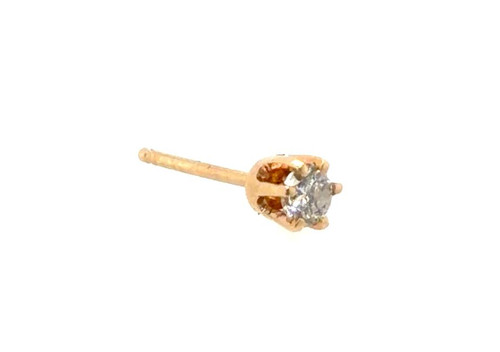  Diamond Single Stud Earring Mined .10ct F SI 14K Yellow Gold 6 Prong 