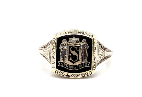  Deco Class Ring Antique Engraved 14K Filigree Original 1926 Law Justice 