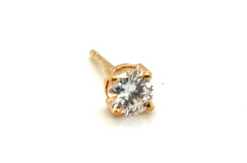  Diamond Single Stud Earring Mined .25ct D-E VVS 18K Yellow Gold 4 Prong 