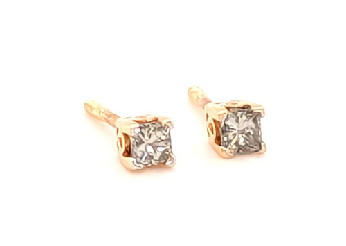  Diamond Stud Earrings Natural Mined .25ct Princess VS-SI1 14K Yellow Gold 
