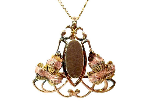  Victorian 14K Tri Color Rose Green and Yellow Gold Pendant Pin Antique Original 1880's 