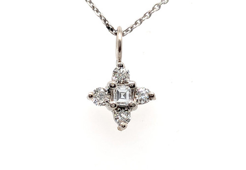 Brand New Diamond Asscher Cut Cross Pendant Necklace .25ct E-F 14K White Gold