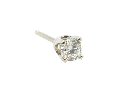  Single Diamond Stud Earring .15ct Natural Round Brilliant E SI 14K White Gold 