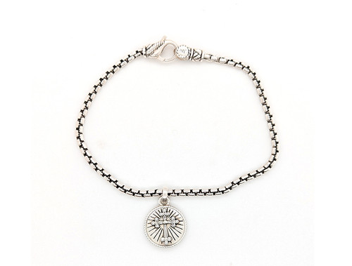 John Hardy JAI Cross Charm Bracelet Sterling Silver 7.25 Inch Box Chain