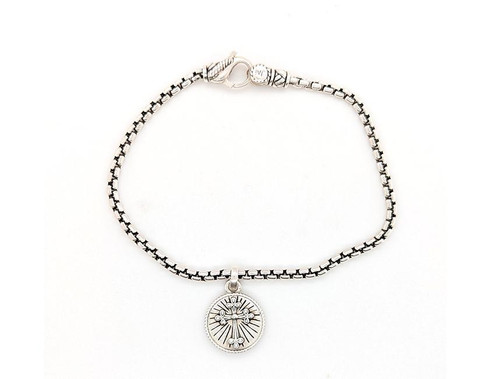 John Hardy JAI Cross Charm Bracelet Sterling Silver 7.25 Inch Box Chainq 