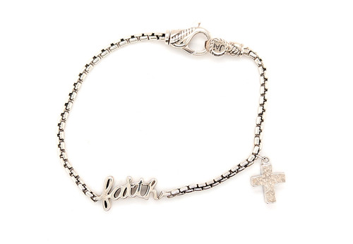 John Hardy JAI Cross Faith Bracelet Sterling Silver 7 Inch Box Chain Charm