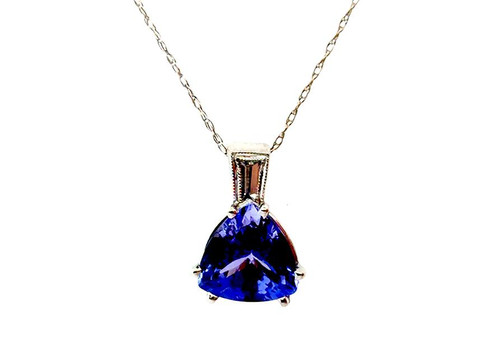 Tanzanite Diamond Trillion Cut Pendant Necklace 3.12ct 14K White Gold 
