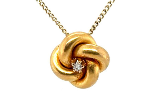  Antique Victorian Love Knot Diamond Pendant 10K Yellow Gold Estate Jewelry 