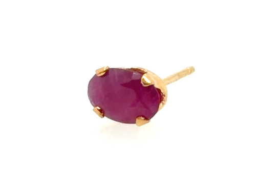 Single Natural Ruby Stud Earring .70ct Oval Cut 14K Yellow Gold