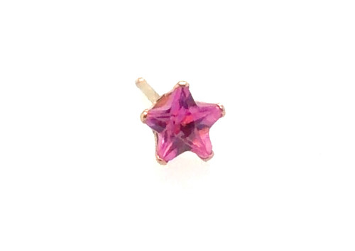 Pink Sapphire Star Single  Stud Earring Gemstone 10K Yellow Gold