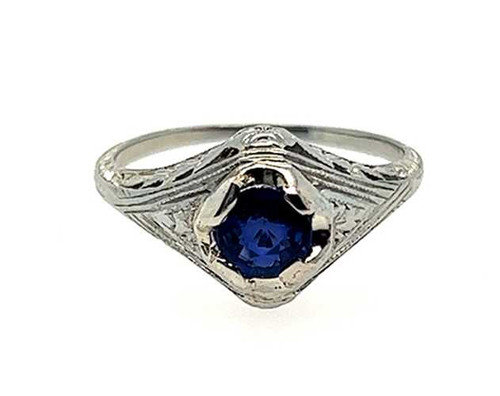 Art Deco Sapphire Solitaire Engagement Ring .65ct Original 1920s Antique 18K