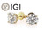  Diamond Stud Earrings IGI Certified 2.20 Carat Lab Grown D VS1 Ideal 2ct 4 Prong 14K Yellow Gold 