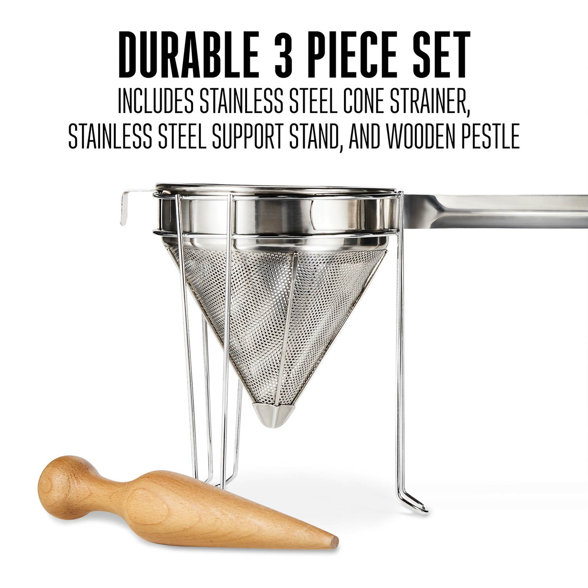 Stainless Steel Cone Strainer & Pestle Set | Weston Brands