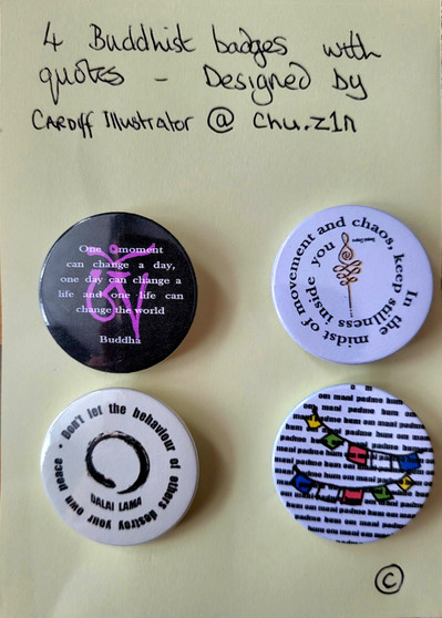 Illustrated Buddhist quote badges