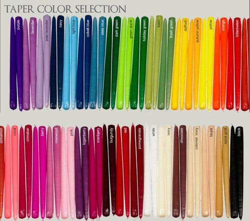 6"  Colored Taper Candles (Individually Cello Wrapped) Drip less - Smoke Less  288 Candles Per Case  With Self-Fitted End