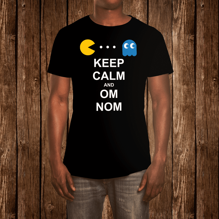 keep calm om nom nom pacman tshirt gaming geek gift idea