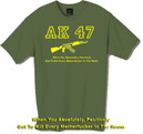 AK47 t-shirt.  From the film Pulp Fiction.  This tshirt is only available in Olive Green and is screen printed in yellow.