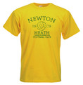 Newton Heath t shirt - Gold & Green Vintage t-shirt Distressed print Newton Heath L&YR Football Club Founded 1878. The design is printed on a choice of either Yellow t shirt with a distressed (vintage style washed and worn look).