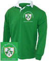 Ireland Grand Slam 2009 Rugby shirt.  A 1970's style retro Ireland Rugby shirt. This Retro 1970's style rugby shirt is ideal for showing the World that you are proud to support the Ireland Rugby side. Vintage Irish green rugby shirt with white contrast collar. The shirt has been embroidered with the classic triple shamrock crest.