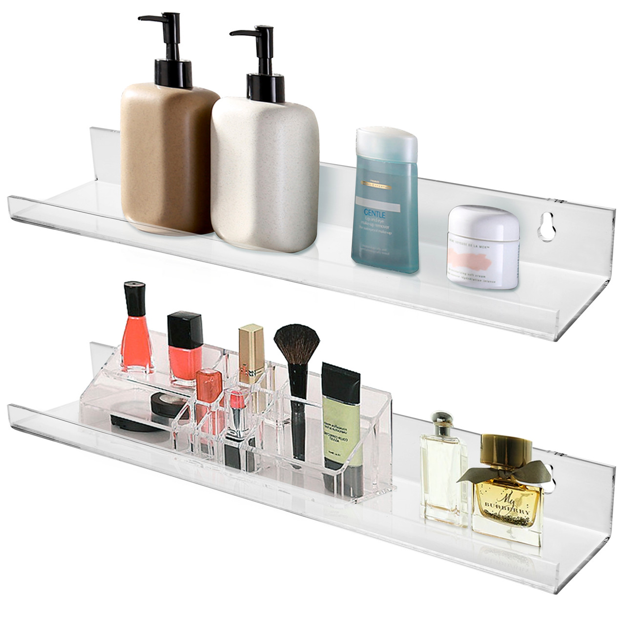 17 Clear Acrylic Floating Wall mounting Bathroom Shelf 2pack - My