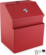 Wall-Mount Pre-drilled back holes Metal Donation & Key Drop Box with Dual-Slot Lid and front wide Pocket