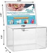 Wide Clear Acrylic Donation and Ballot Box with Lock and Display Header