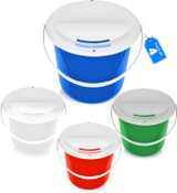 Plastic Street Donation Collection Bucket Pail with Handle and 2 tie wraps to Secure Lid, (4 Pack)