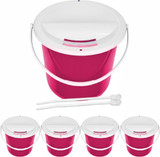 Plastic Street Donation Collection Bucket Pail with Handle and 2 tie wraps to Secure Lid, (4 Pack)