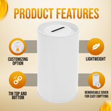 5 inch high Round Cylinder Tin Coin Collection Can with Slotted Removable Lid - (Case of 72 Pieces)