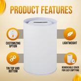 4.5 inch high  Cardboard Donation Cans with tin top and bottom- No Customization, Eco-Friendly, Case of 140 pieces