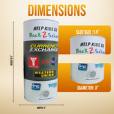 6.5 inch high Cardboard Donation Cans with tin top and bottom- Custom Printed Label, Eco-Friendly, Case of 90 Pieces