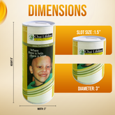 8 inch high Cardboard Donation Cans with tin top and bottom- Custom Printed Label, Eco-Friendly, Case of 80 Pieces