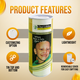 8 inch high Cardboard Donation Cans with tin top and bottom- Custom Printed Label, Eco-Friendly, Case of 80 Pieces