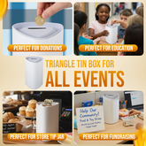 Triangle Tin Donation Box with Slotted Lid - Blank, Case of 72 Pieces