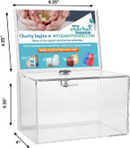 10" Wide Clear Acrylic Donation and Ballot Box with Lock and Display Header