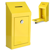 Wide Wall-Mount Metal Donation Box with Sloped Top and Locking Door