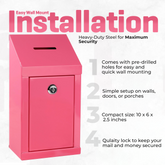 Wide Wall-Mount Metal Donation Box with Sloped Top and Locking Door