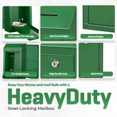 Wide Wall-Mount Metal Donation Box with Sloped Top and Locking Door