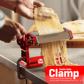 Stainless Steel Manual Pasta Maker Machine | With Adjustable Thickness Settings | Perfect for Professional Homemade Spaghetti and Fettuccini | Includes Removable Handle and Clamp 