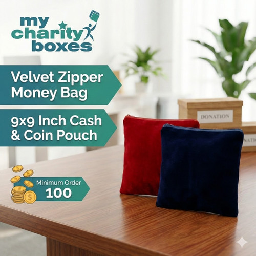 Velvet Zipper Money Bag - 9×9 Inch Cash & Coin Pouch (Minimum Order 100)