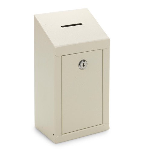 Wall-Mount back Pre-drilled holes Metal Donation & Suggestion Box with Sloped Top and Lock with 2 keys 4" Deep