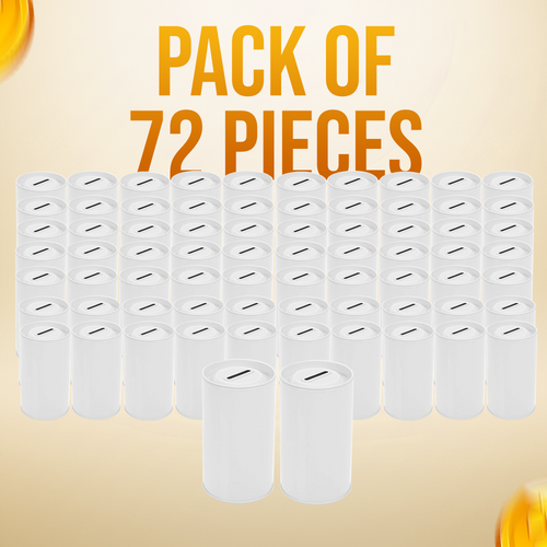 5 inch high Round Cylinder Tin Coin Collection Can with Slotted Removable Lid - (Case of 72 Pieces)