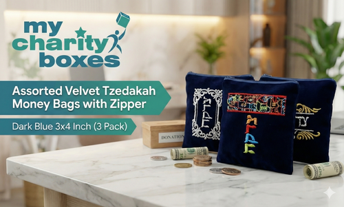 Assorted Velvet Tzedakah Money Bags with Zipper - Dark Blue 3×4 Inch (3 Pack)