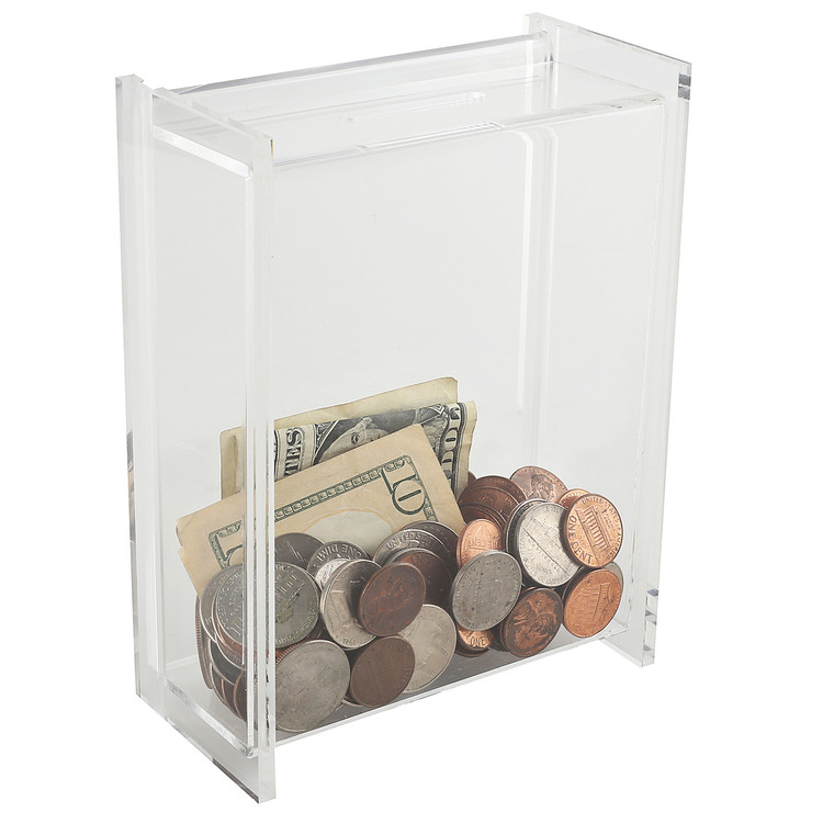 Clear Charity Box w/Sliding Door & Display w money